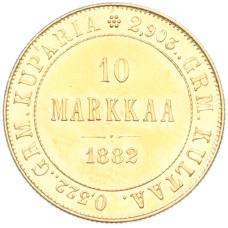 Монета 10 марок 1882 года Русская Финляндия (аверс)