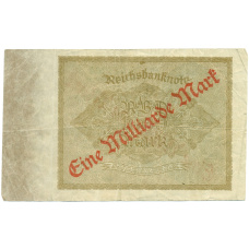 Банкнота 1 миллиард марок 1923 года Германия (Надпечатка на 1000 марок 1922 года) (вид 2)