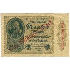 Банкнота 1 миллиард марок 1923 года Германия (Надпечатка на 1000 марок 1922 года) (аверс)