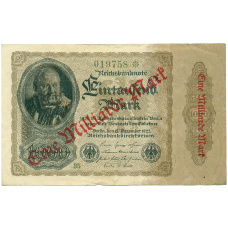 Банкнота 1 миллиард марок 1923 года Германия (Надпечатка на 1000 марок 1922 года) (аверс)