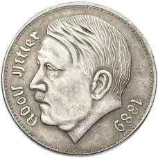 Жетон (медаль) 5 рейхсмарок 1938 года Германия «Адольф Гитлер» (Копия) (реверс)