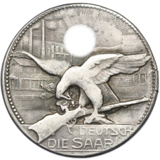 Медаль в честь присоединения Саара 1935 года Германия (союз стрелков Телл Пахтен) «Освободительная стрельба» (аверс)