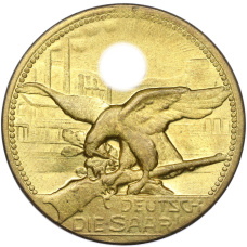 Медаль в честь присоединения Саара 1935 года Германия (союз стрелков Телл Пахтен) «Освободительная стрельба» (аверс)