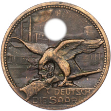 Медаль в честь присоединения Саара 1935 года Германия (союз стрелков Телл Пахтен) «Освободительная стрельба» (аверс)