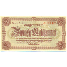 Банкнота 20 рейхсмарок 1945 года Германия (Нижняя Силезия и Судетская область)
