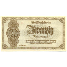 Банкнота 20 рейхсмарок 1945 года Германия (Нижняя Силезия и Судетская область) (вид 2)