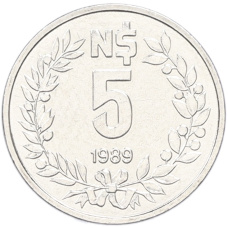 Монета 5 новых песо 1989 года Уругвай (аверс)