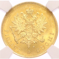 Монета 10 марок 1879 года Русская Финляндия — в слабе NGC (MS63) (реверс)