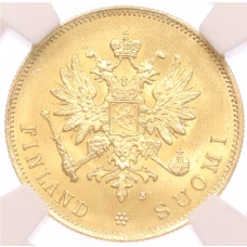 Монета 10 марок 1882 года Русская Финляндия — в слабе NGC (MS62) (реверс)