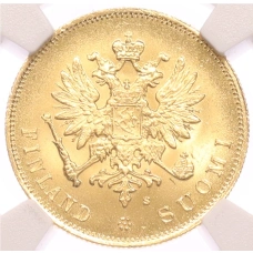 Монета 10 марок 1882 года Русская Финляндия — в слабе NGC (MS64) (реверс)