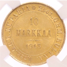 Монета 10 марок 1913 года Русская Финляндия — в слабе NGC (MS63) (аверс)