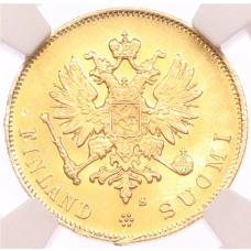 Монета 10 марок 1913 года Русская Финляндия — в слабе NGC (MS63) (реверс)