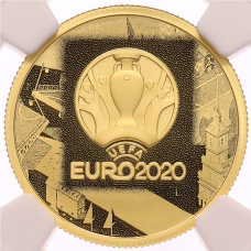 Монета 50 рублей 2021 года СПМД « Чемпионат Европы по футболу УЕФА-2020» в слабе NGC (PF70 ULTRA CAMEO) (аверс)