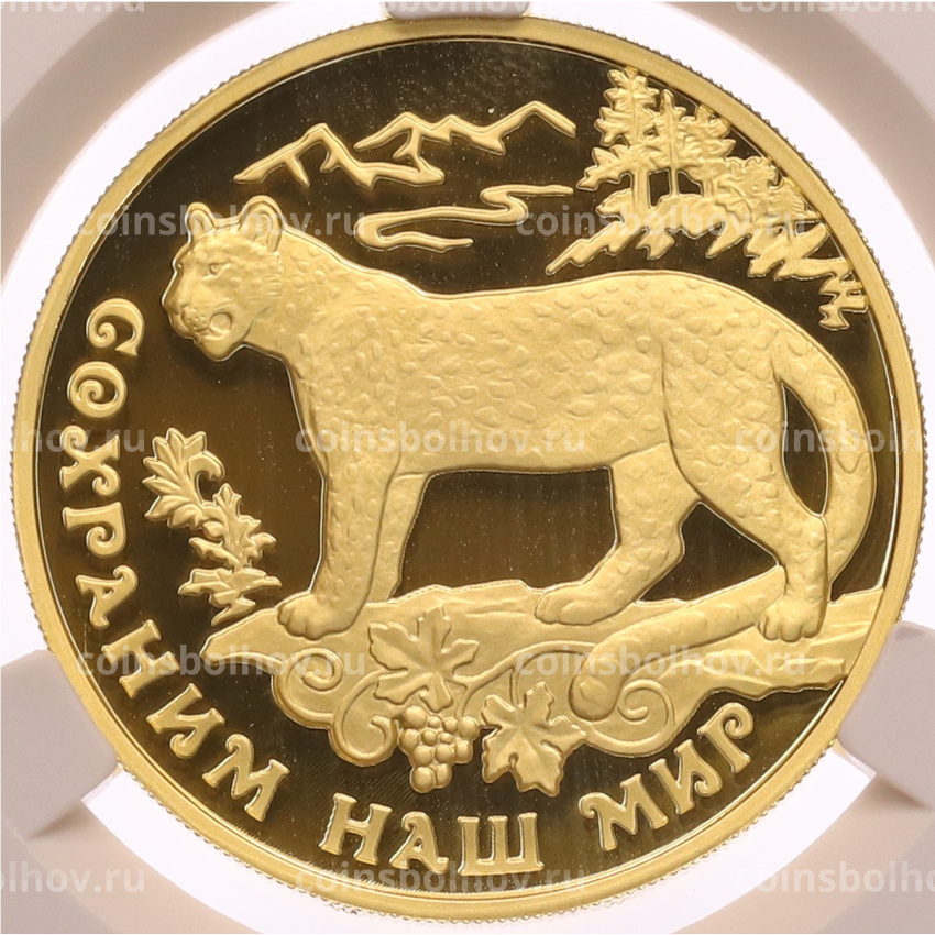 Монета 100 рублей 2011 года ММД «Сохраним наш мир — Переднеазиатский леопард» в слабе CPRC (PF68 ULTRA CAMEO)