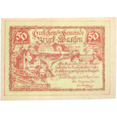 Банкнота 50 геллеров 1920 года Австрия — община Брук-Ваасен (Нотгельд)