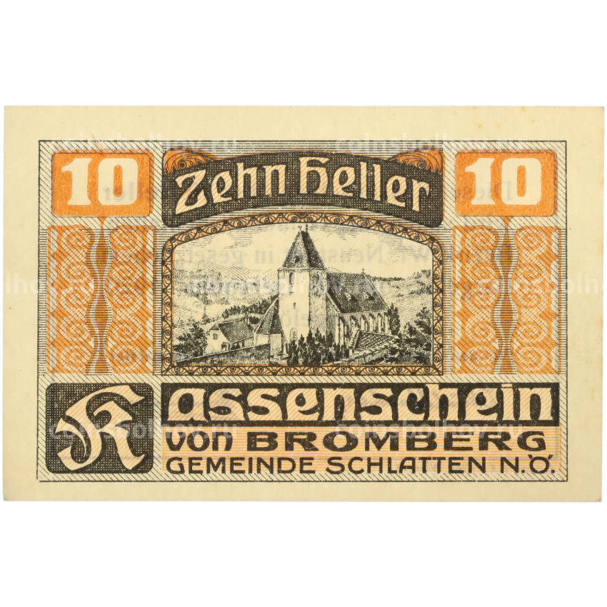 Банкнота 10 геллеров 1920 года Австрия — община Шлаттен (Нотгельд)