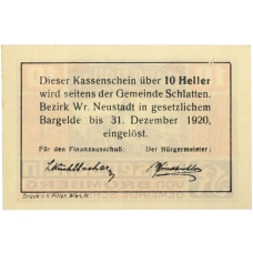 Банкнота 10 геллеров 1920 года Австрия — община Шлаттен (Нотгельд) (реверс)