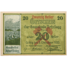 Банкнота 20 геллеров 1920 года Австрия — община Брикслегг в Тироле (Нотгельд) (аверс)
