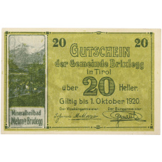 Банкнота 20 геллеров 1920 года Австрия — община Брикслегг в Тироле (Нотгельд) (аверс)