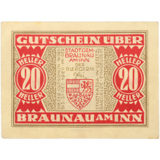 Банкнота 20 геллеров 1920 года Австрия — город Браунау-ам-Инн (Нотгельд) (реверс)