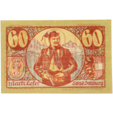 Банкнота 60 геллеров 1921 года Австрия — община Лофер в Зальцбурге (Нотгельд)