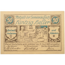 Банкнота 50 геллеров 1920 года Австрия — община Лойх (Нотгельд)