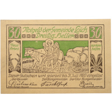 Банкнота 30 геллеров 1920 года Австрия — община Лойх (Нотгельд) (аверс)
