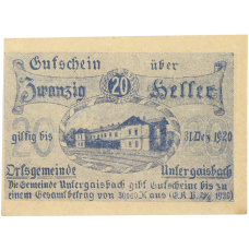 Банкнота 20 геллеров 1920 года Австрия — община Унтергайсбах (Нотгельд) (аверс)