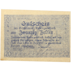 Банкнота 20 геллеров 1920 года Австрия — община Унтергайсбах (Нотгельд) (реверс)