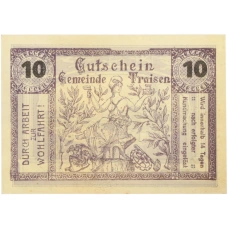 Банкнота 10 геллеров 1920 года Австрия — община Трайзен (Нотгельд) (реверс)