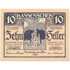 Банкнота 10 геллеров 1920 года Австрия — город Трайскирхен (Нотгельд) (аверс)