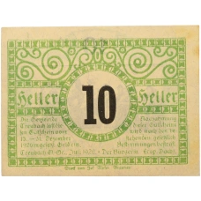 Банкнота 10 геллеров 1920 года Австрия — община Треубах (Нотгельд) (вид 2)