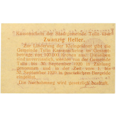 Банкнота 20 геллеров 1920 года Австрия — город Тульн (Нотгельд) (реверс)