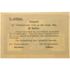 Банкнота 20 геллеров 1920 года Австрия — город Тульн (Нотгельд) (реверс)