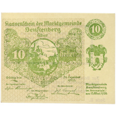 Банкнота 10 геллеров 1920 года Австрия — община Зенфтенберг (Нотгельд)