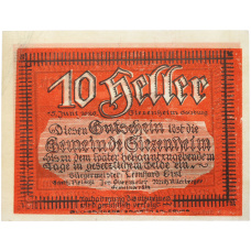 Банкнота 10 геллеров 1920 года Австрия — община Зиценхайм (Нотгельд) (вид 2)