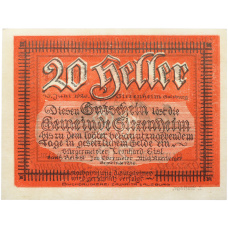 Банкнота 20 геллеров 1920 года Австрия — община Зиценхайм (Нотгельд) (реверс)