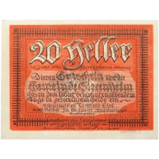 Банкнота 20 геллеров 1920 года Австрия — община Зиценхайм (Нотгельд) (вид 2)