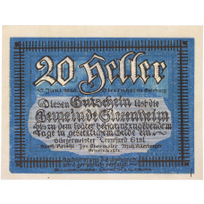Банкнота 20 геллеров 1920 года Австрия — община Зиценхайм (Нотгельд) (реверс)