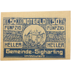 Банкнота 50 геллеров 1920 года Австрия — община Зигхартин (Нотгельд) (реверс)