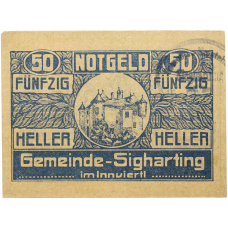 Банкнота 50 геллеров 1920 года Австрия — община Зигхартин (Нотгельд) (реверс)