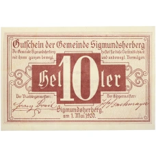 Банкнота 10 геллеров 1920 года Австрия — община Зигмундсхерберг (Нотгельд) (аверс)