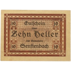 Банкнота 10 геллеров 1920 года Австрия — община Зенфтенбах (Нотгельд) (аверс)