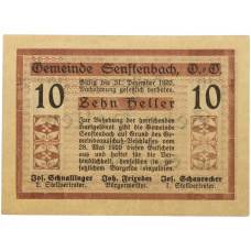 Банкнота 10 геллеров 1920 года Австрия — община Зенфтенбах (Нотгельд) (реверс)
