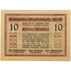 Банкнота 10 геллеров 1920 года Австрия — община Зенфтенбах (Нотгельд) (реверс)