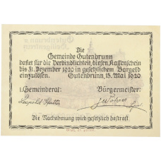 Банкнота 50 геллеров 1921 года Австрия — община Гутенбрунн (Нотгельд) (реверс)