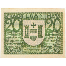 Банкнота 20 геллеров 1920 года Австрия — город Лаа-ан-дер-Тайя (Нотгельд) (реверс)