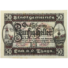 Банкнота 50 геллеров 1920 года Австрия — город Лаа-ан-дер-Тайя (Нотгельд) (аверс)