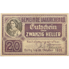 Банкнота 20 геллеров 1920 года Австрия — община Лаакирхен (Нотгельд) (аверс)