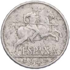 Монета 10 сентимо 1941 года Испания (аверс)